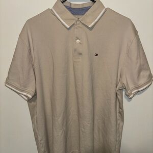 Tommy Hilfiger Beige Polo with White Contrast Trim Size XL